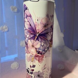 Floral Butterfly Tumbler - Purple and White